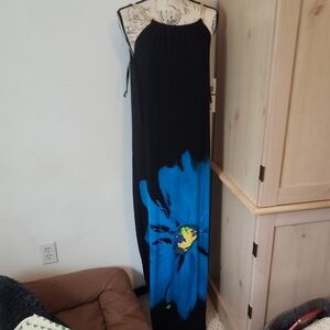 Nina Leonard Black and Blue Maxi Dress